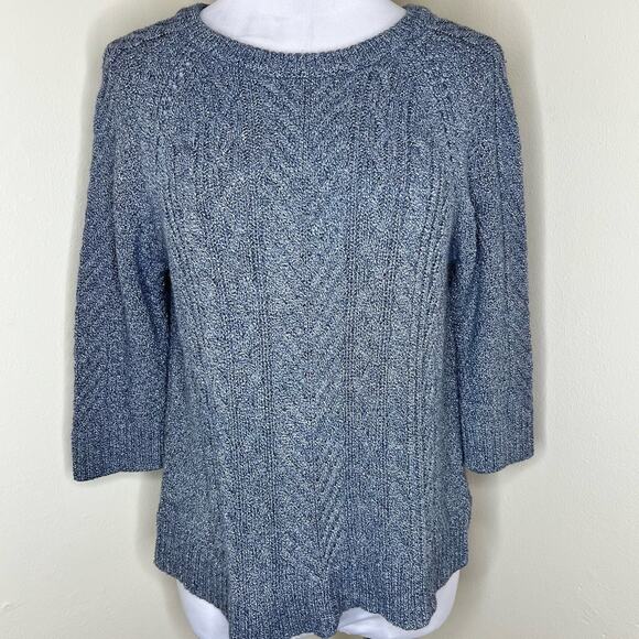Tyler Boe Sweater Medium Womens Cable Knit Blue Back Zip Crew Neck 100% Cotton - Picture 1 of 8